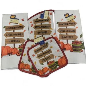 5 Piece Home Collection Pumpkin Orchard Kitchen Linen Set
